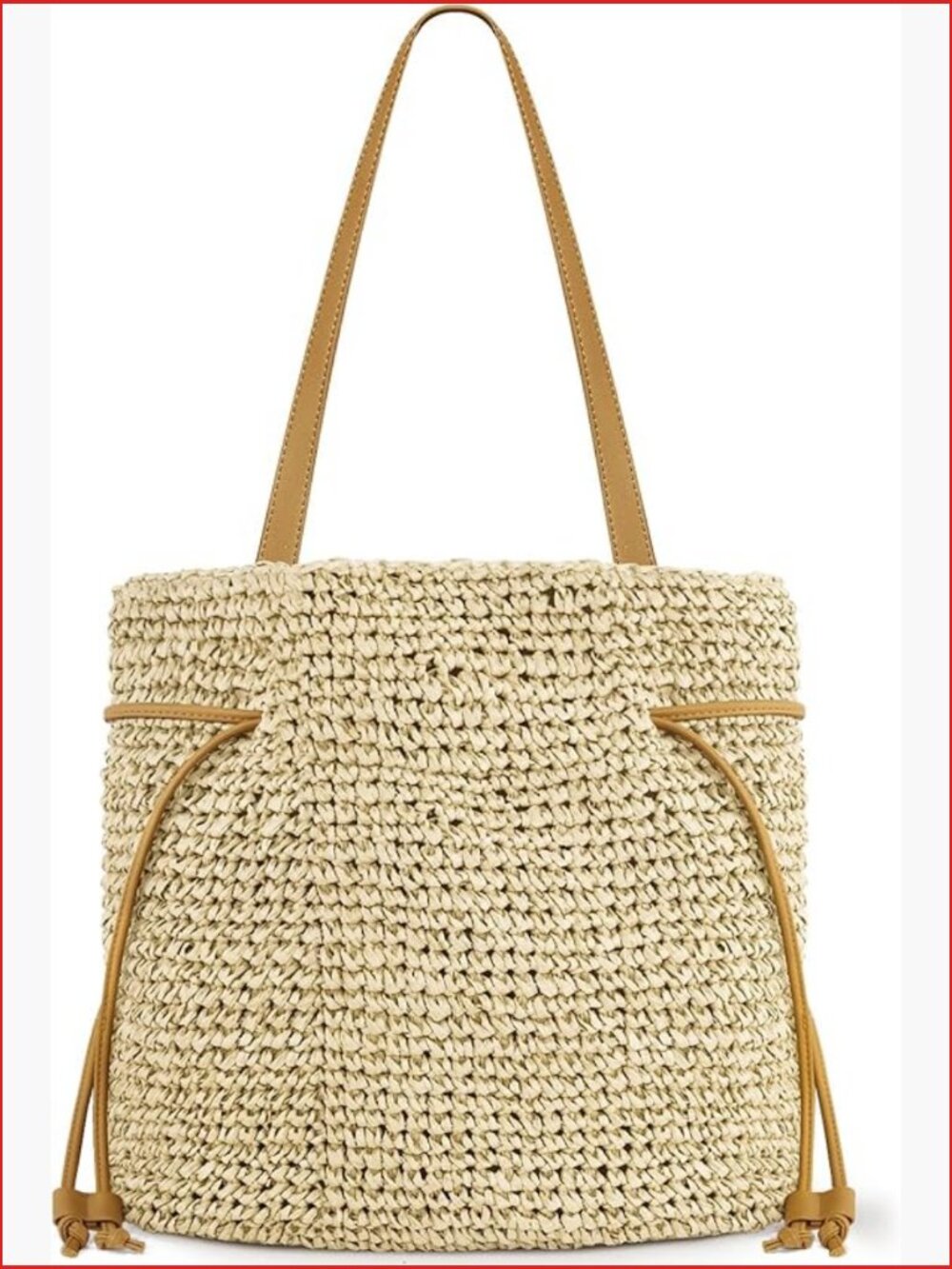 Hand Woven Straw Tote, Adjustable Drawstring Beach Bag, Summer Vacation - Picture 1 of 7